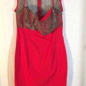 Pinup Couture X Dixiefried Red and Leopard Print Dress. Size XL. In EUC.